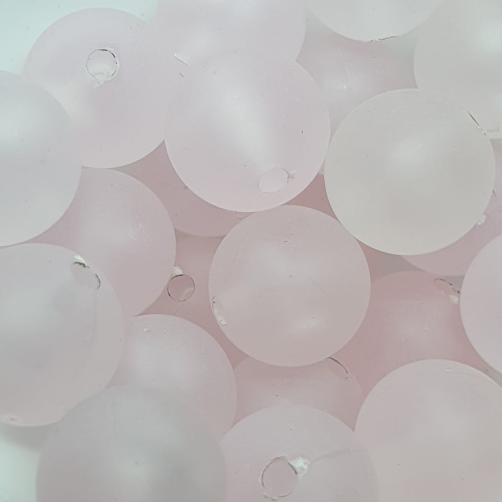 14mm Round (25) - Light Pink Frosted - Vintage Acrylic Beads