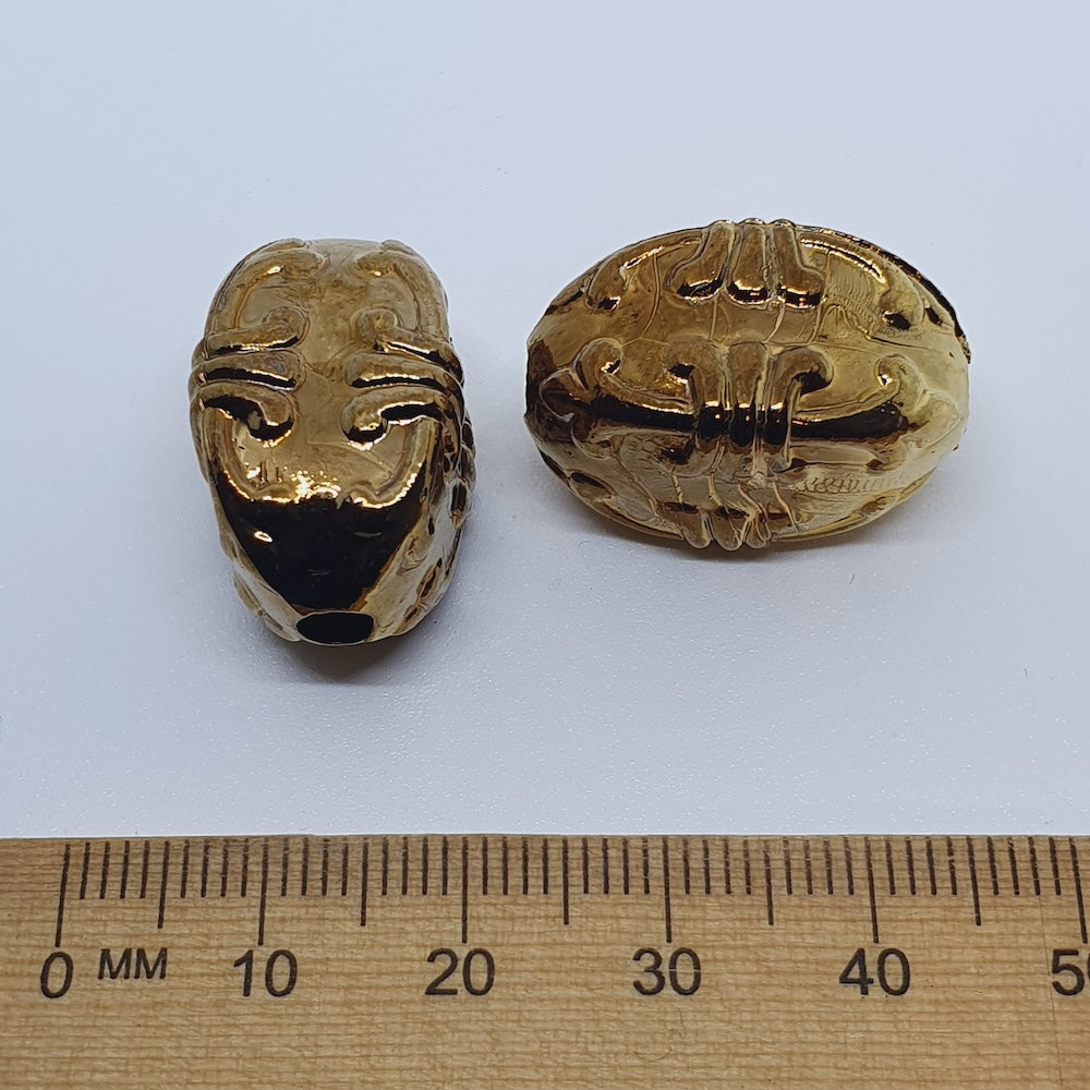 24x18mm Squared Oval (10) - Antique Gold - Vintage Metalised Beads