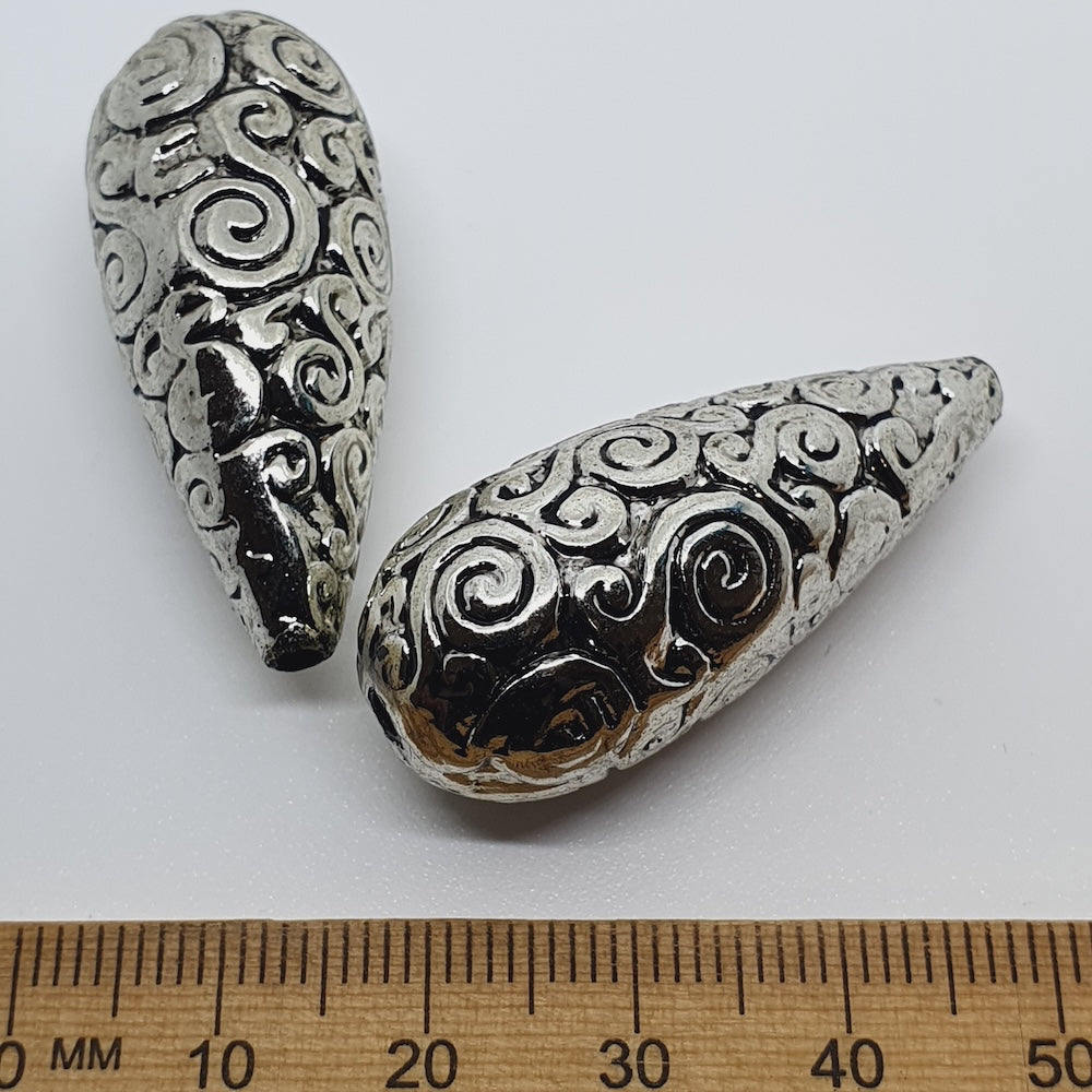 Teardrop (5) - Antique Silver - Vintage Metalised Beads