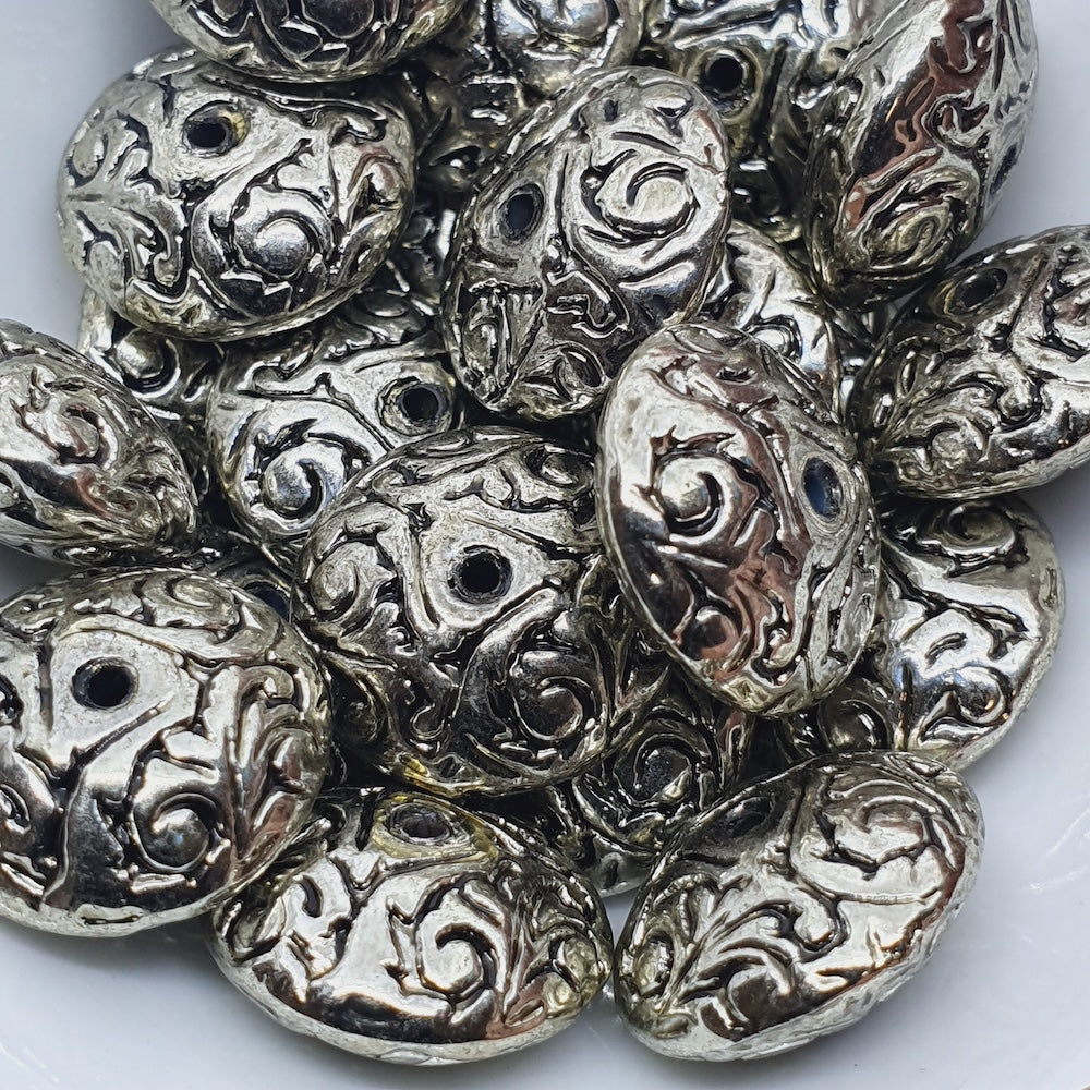 8x16mm UFO (10) - Antique Silver - Vintage Metalised Beads