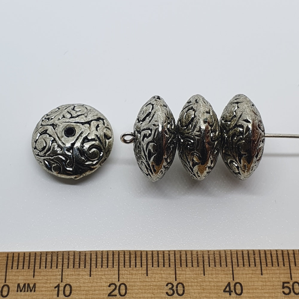 8x16mm UFO (10) - Antique Silver - Vintage Metalised Beads