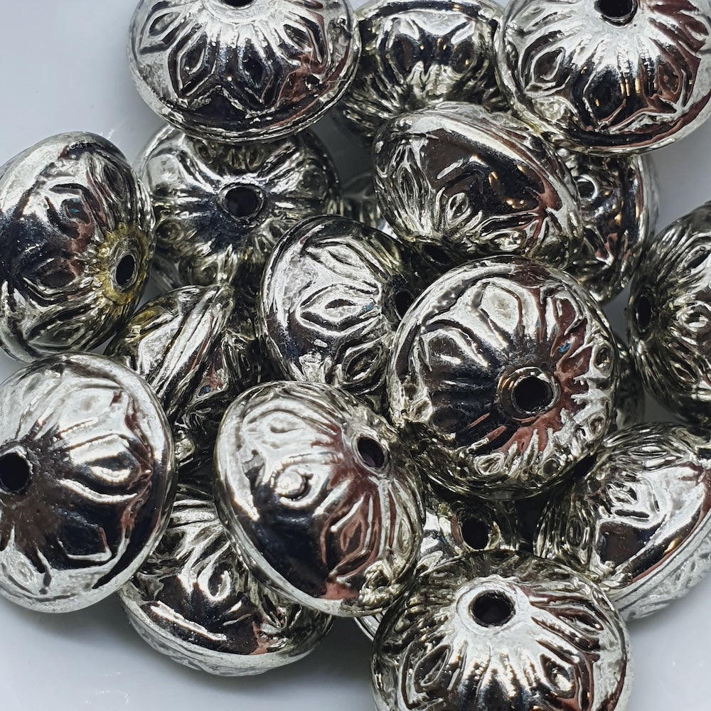 11x15mm UFO (10) - Antique Silver - Vintage Metalised Beads