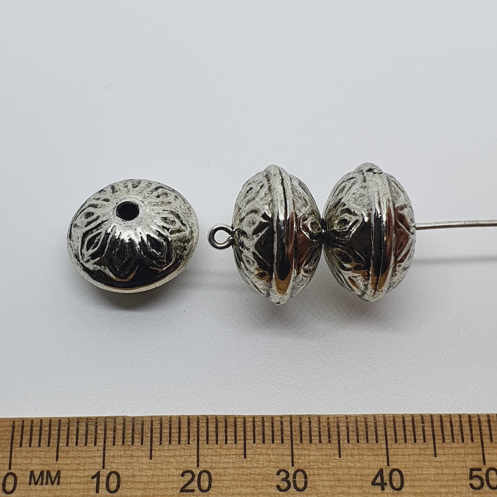 11x15mm UFO (10) - Antique Silver - Vintage Metalised Beads