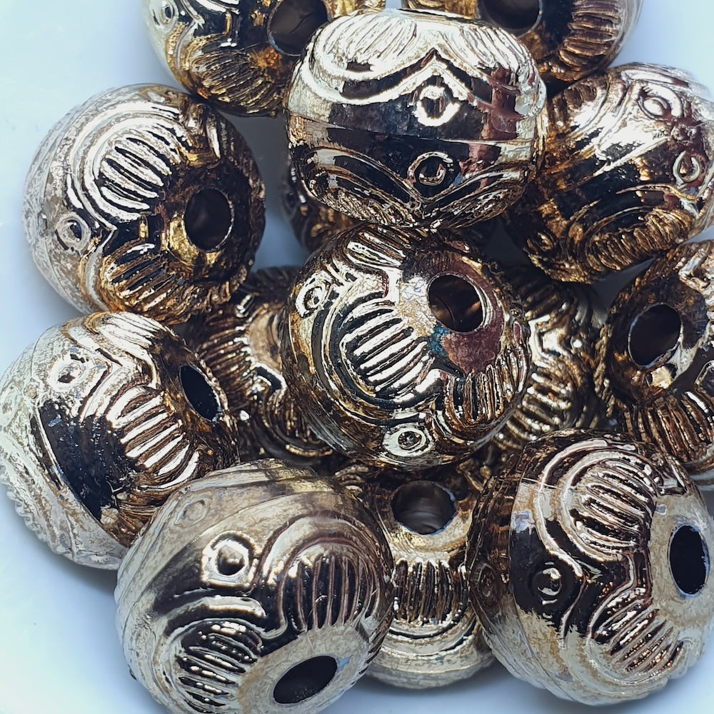 13x16mm Rondelle (10) - Antique Gold - Vintage Metalised Beads