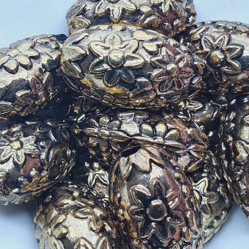 23x13mm Oval (10) - Antique Gold - Vintage Metalised Beads