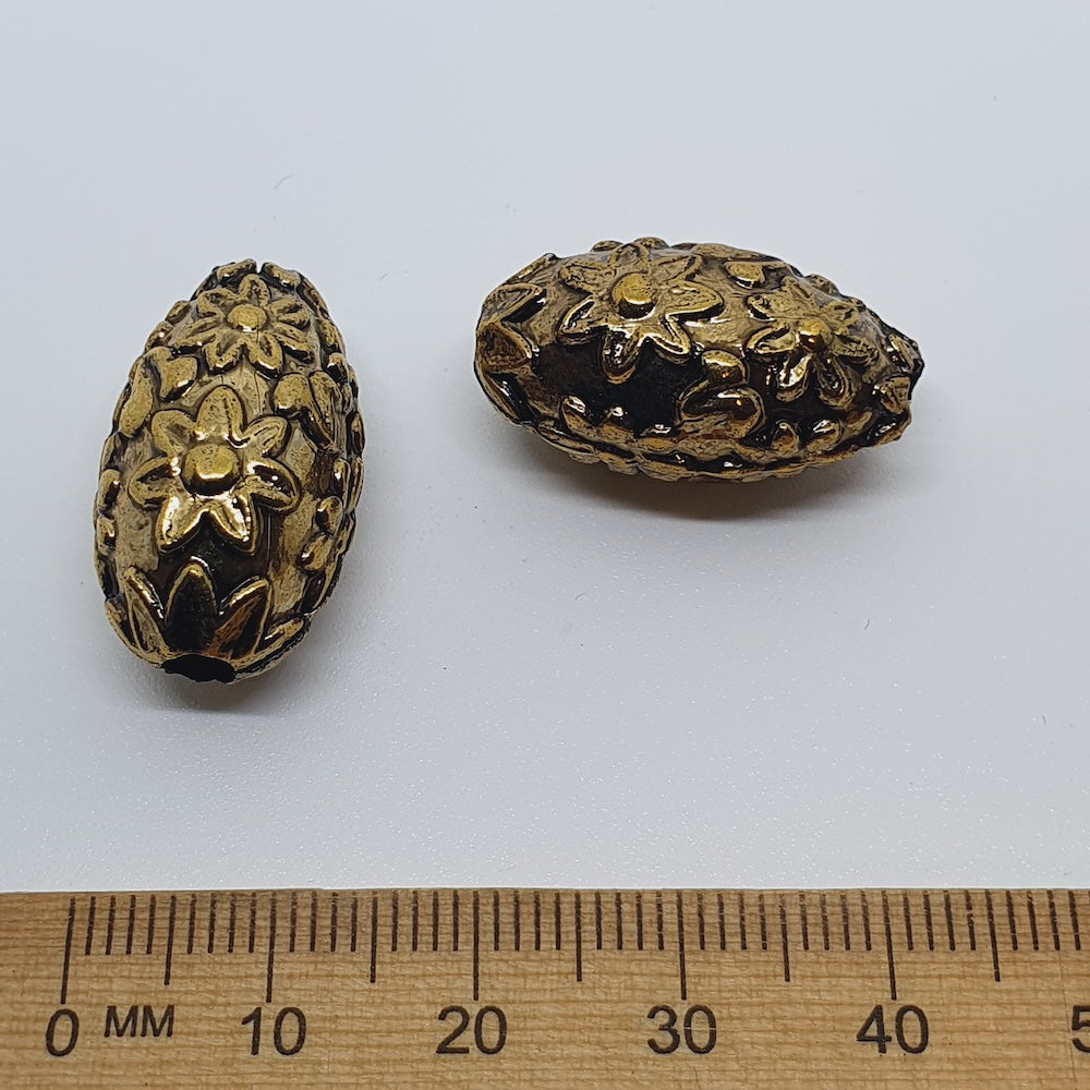 23x13mm Oval (10) - Antique Gold - Vintage Metalised Beads