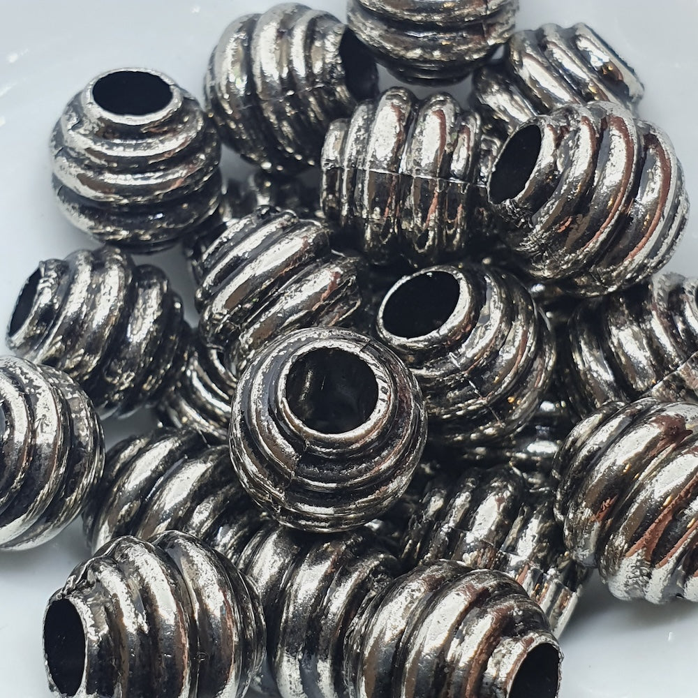 10mm Round (10) - Antique Silver - Vintage Metalised Beads