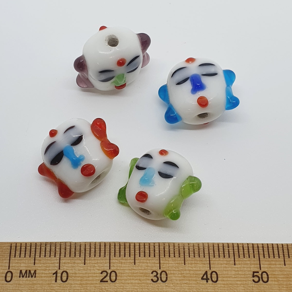 Buddha (2) - White w. Red - Vintage Handmade Glass Lampwork Beads