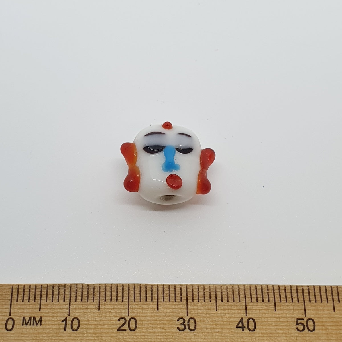Buddha (2) - White w. Red - Vintage Handmade Glass Lampwork Beads