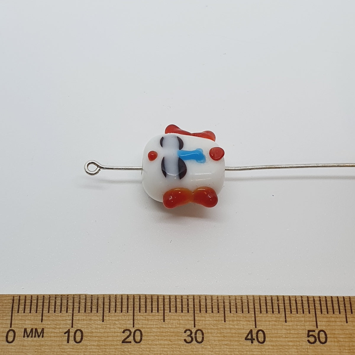 Buddha (2) - White w. Red - Vintage Handmade Glass Lampwork Beads