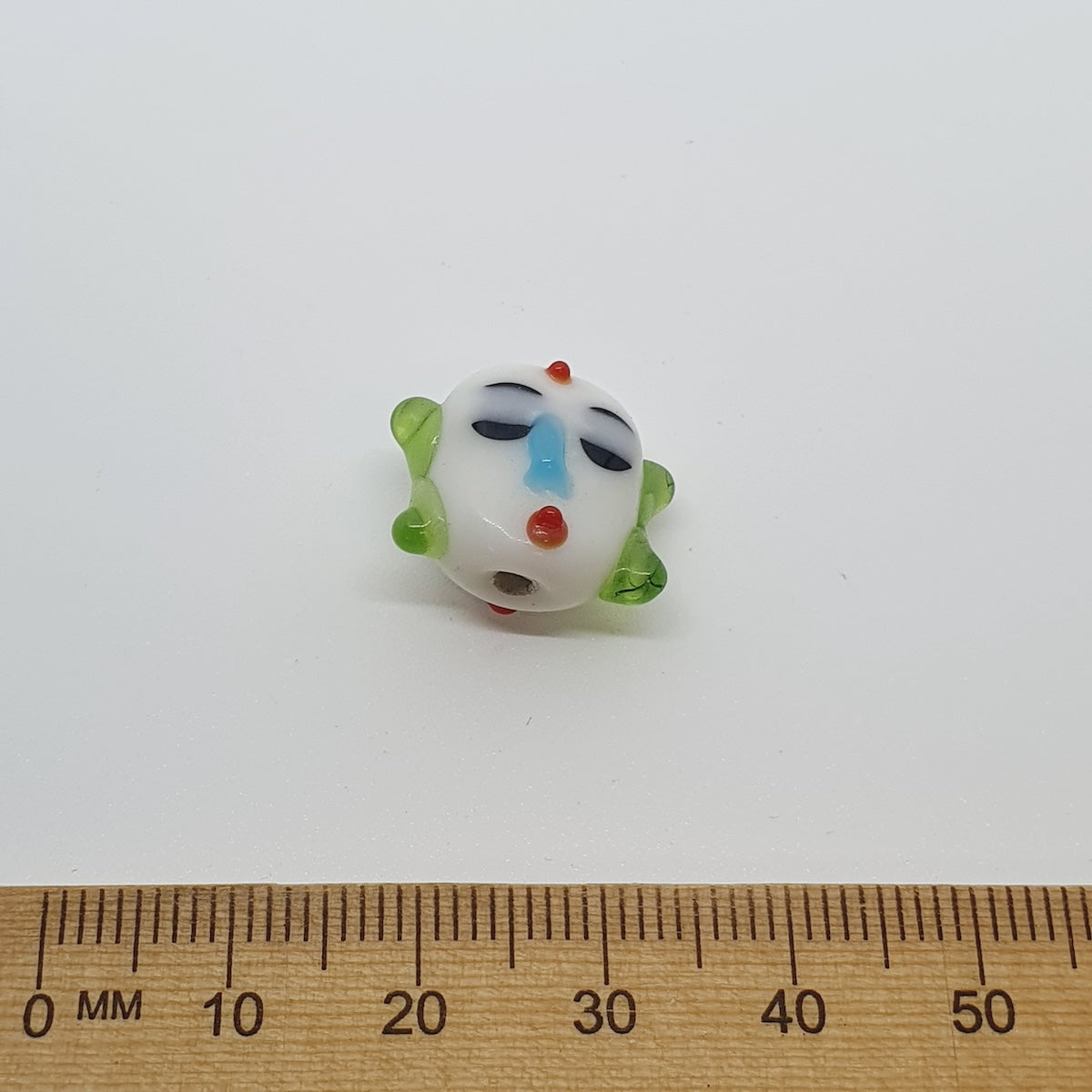 Buddha (2) - White w. Green - Vintage Handmade Glass Lampwork Beads