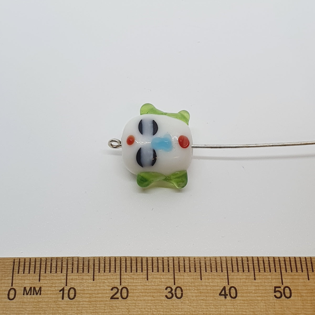 Buddha (2) - White w. Green - Vintage Handmade Glass Lampwork Beads