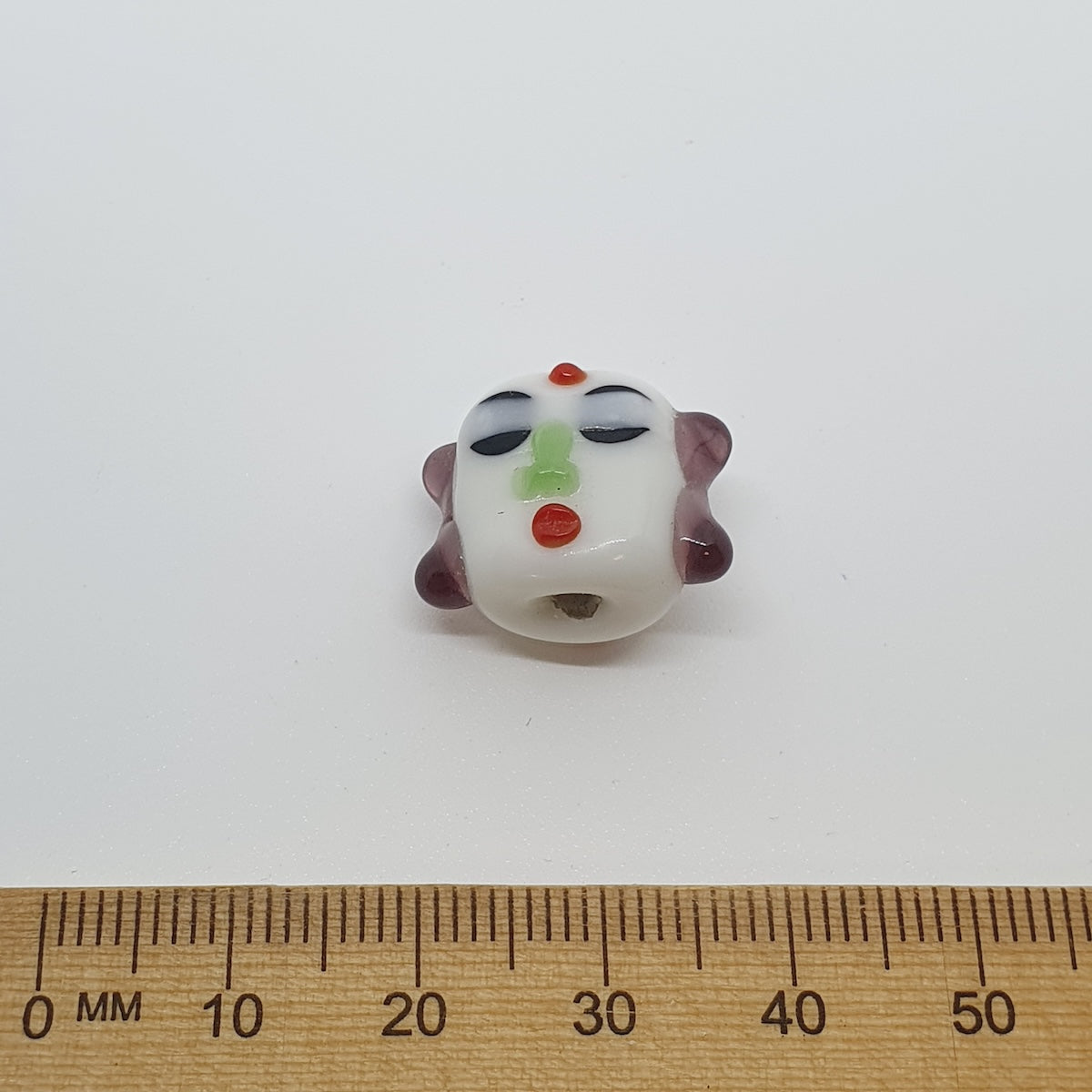 Buddha (2) - White w. Amethyst - Vintage Handmade Glass Lampwork Beads