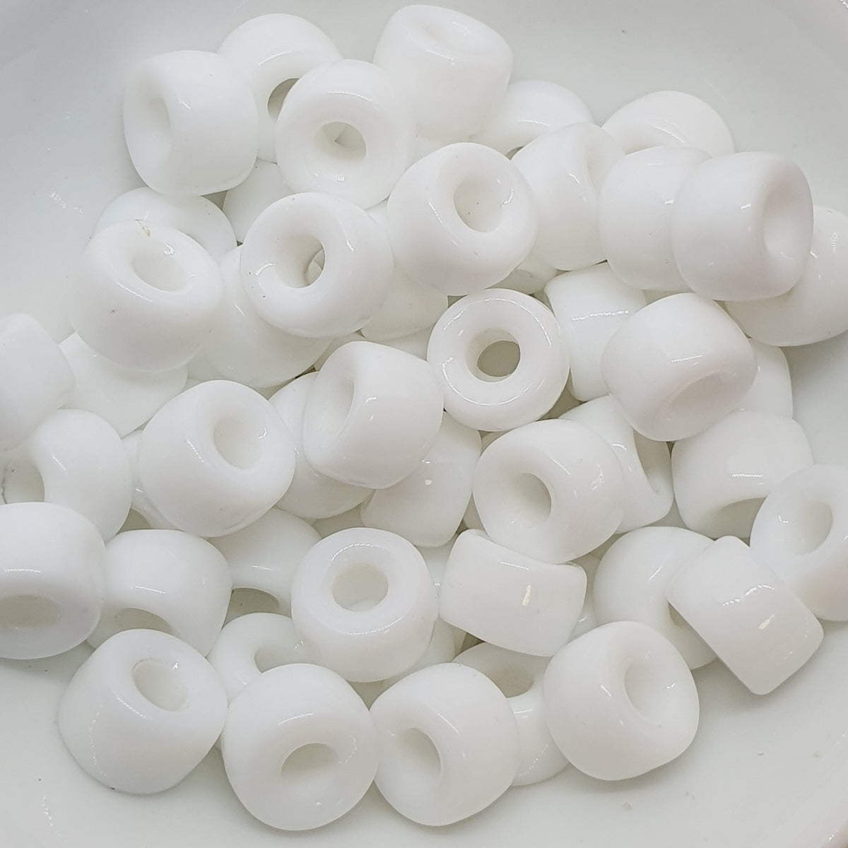 9mm Pony (50) - White Opaque - Vintage Czech Glass Beads