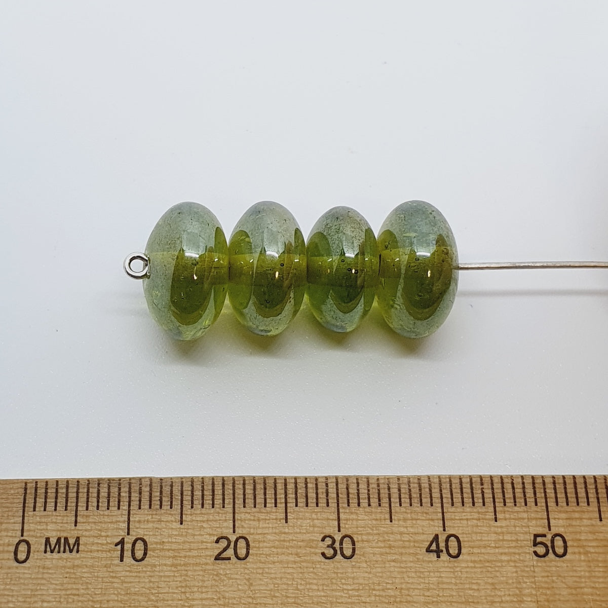 8x14mm Rondelle (25) - Transparent Peridot Green Lustre - Indian Glass Vintage Beads