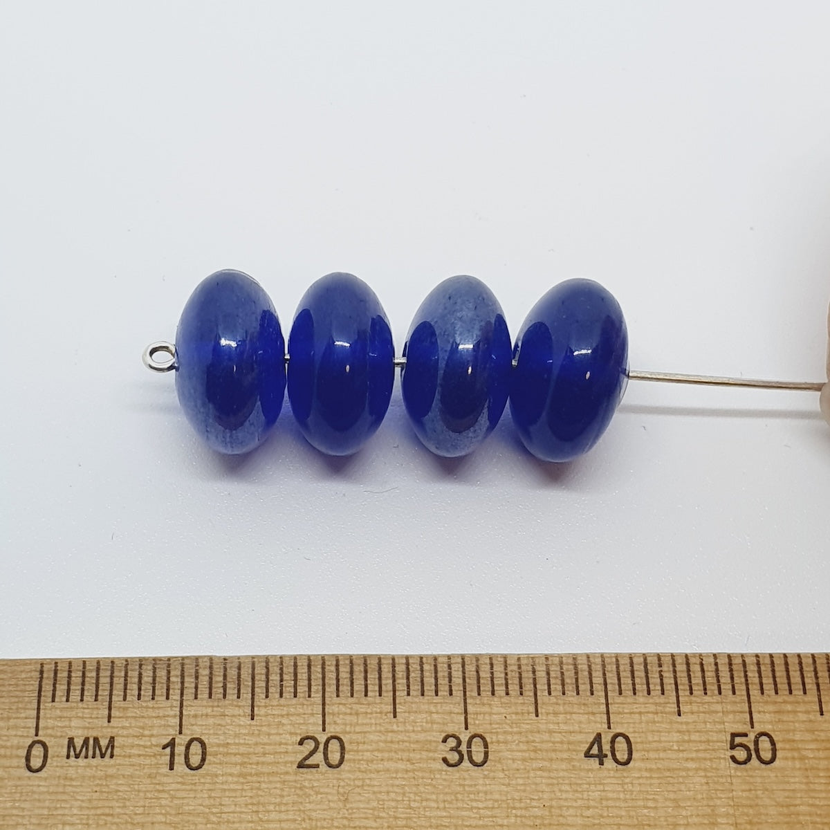 8x14mm Rondelle (25) - Transparent Sapphire Blue w. Gunmetal Lustre - Indian Glass Vintage Beads