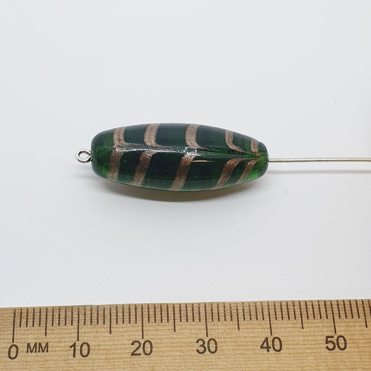 25x10mm Oval (5) - Green Transparent w. Aventurine - Glass Vintage Replica Trade Beads