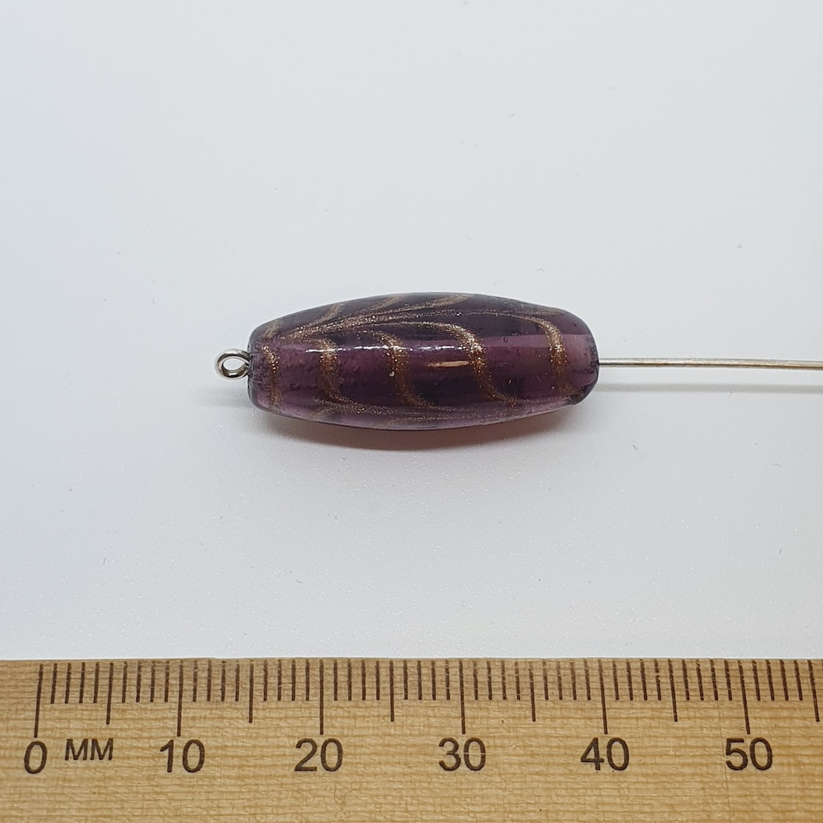 25x10mm Oval (5) - Purple Transparent w. Aventurine - Glass Vintage Replica Trade Beads