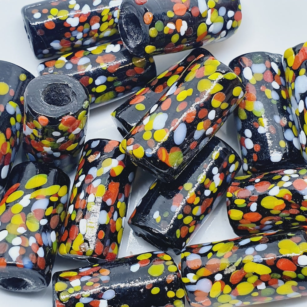 22x10mm Tube (10) - Black Crumb - Glass Vintage Replica Trade Beads