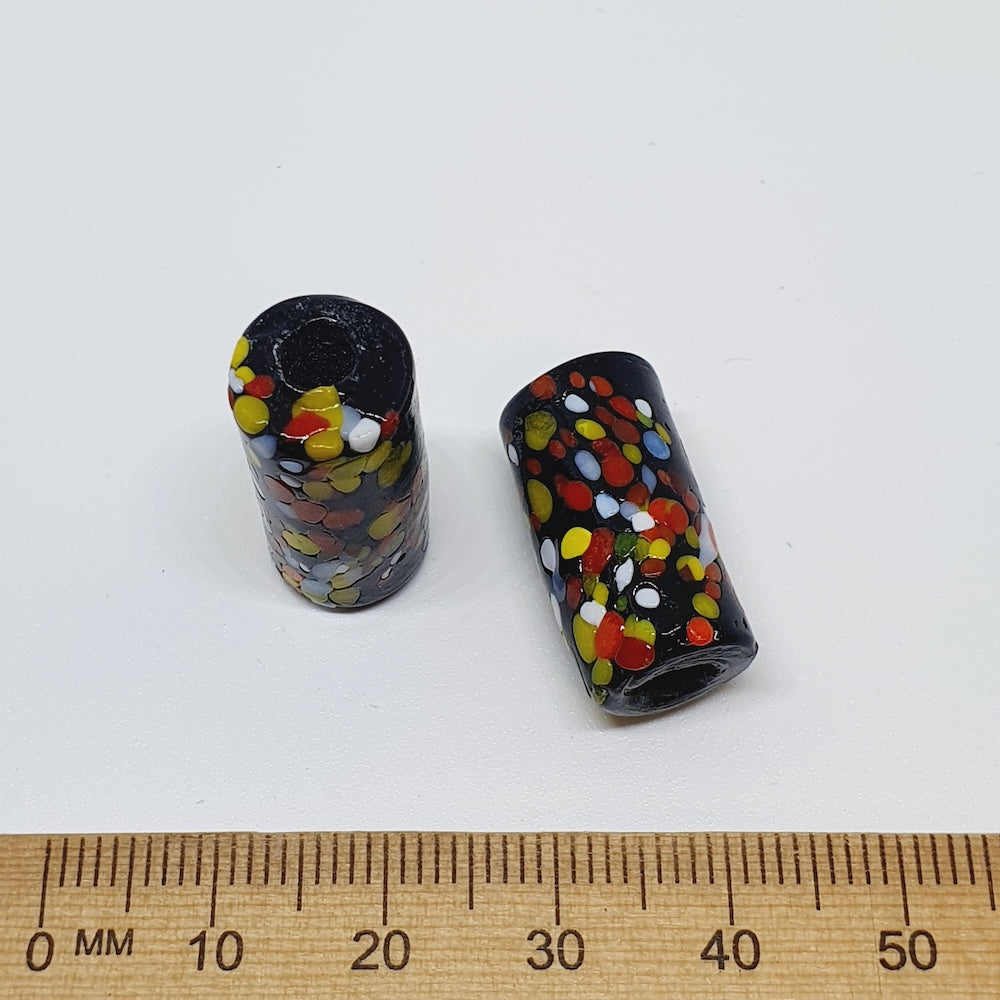 22x10mm Tube (10) - Black Crumb - Glass Vintage Replica Trade Beads