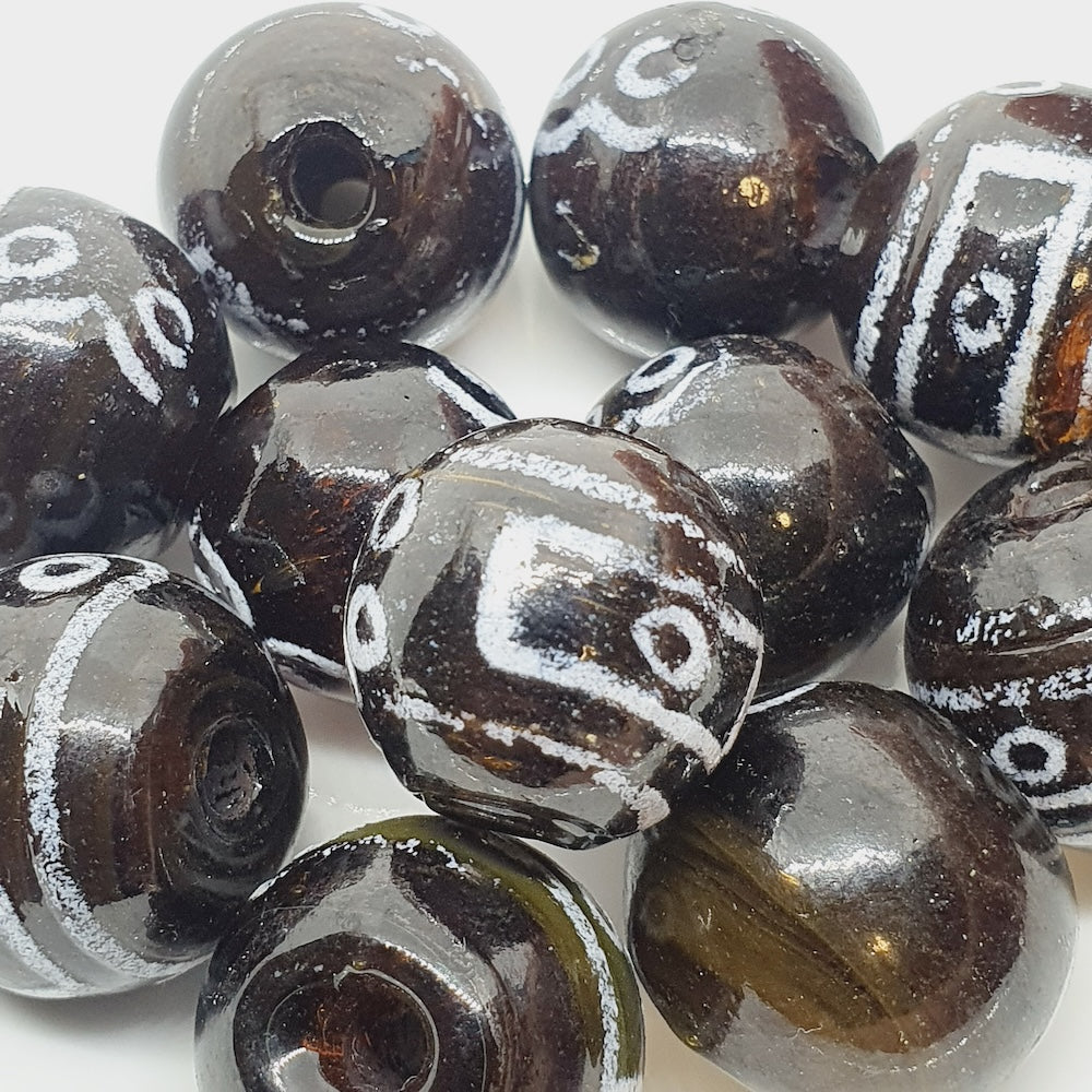 18~20mm Round Tibetan River Stone (5) - Indian Glass Vintage Beads