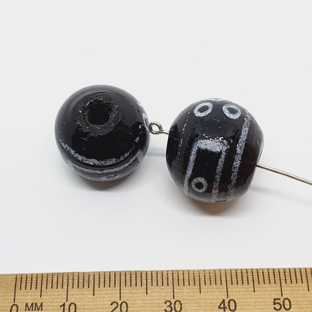 18~20mm Round Tibetan River Stone (5) - Indian Glass Vintage Beads