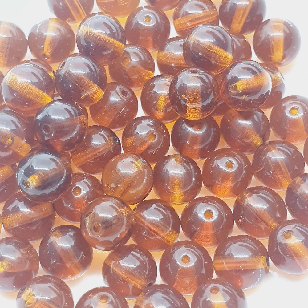 8mm Round (100) - Amber Transparent - Vintage Czech Glass Beads