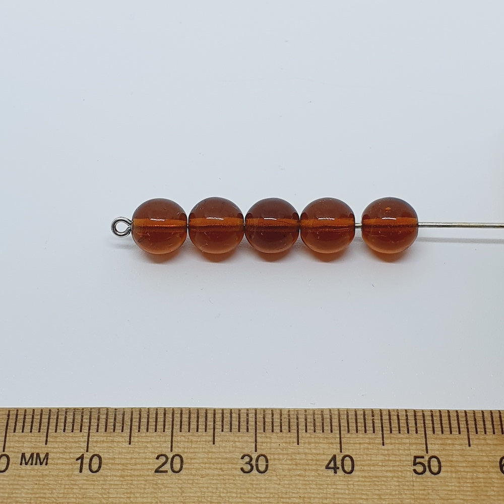 8mm Round (100) - Amber Transparent - Vintage Czech Glass Beads