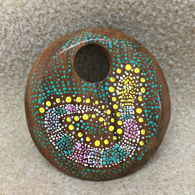 Round Wood Pendant - Snake (Pink, Green & White) (#23)