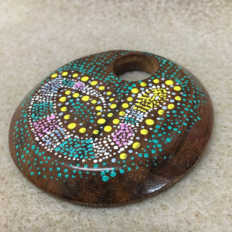 Round Wood Pendant - Snake (Pink, Green & White) (#23)