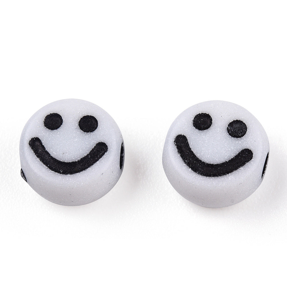Smiley Beads - White/Black (100)