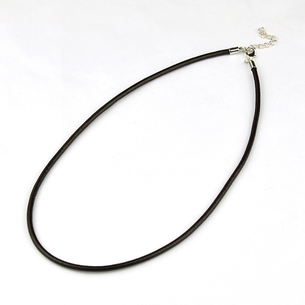 3mm Leather Necklace (42cm) - Brown - Clasp w. Extension Chain
