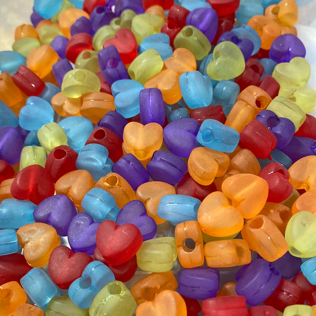 Heart Pony Beads (25) - Frosted Transparent