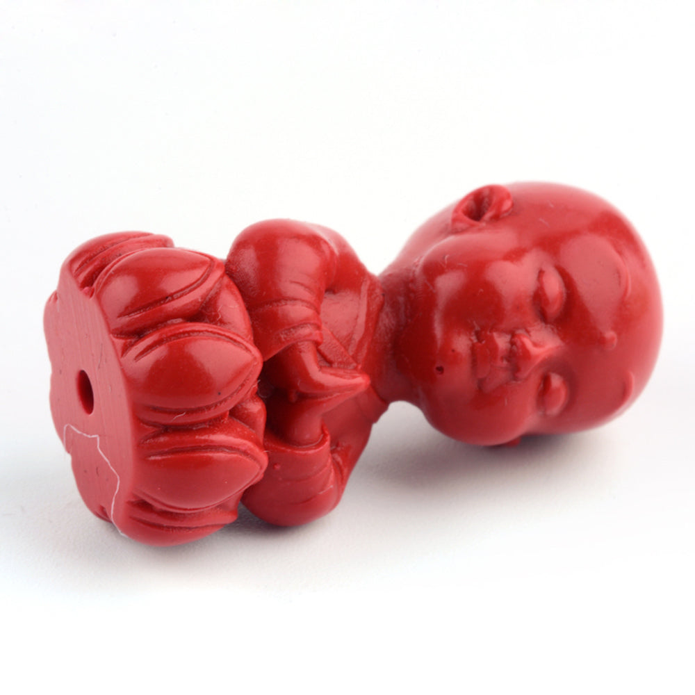 Buddhist Monk (1) - Red - Cinnabar Oriental Carved Bead