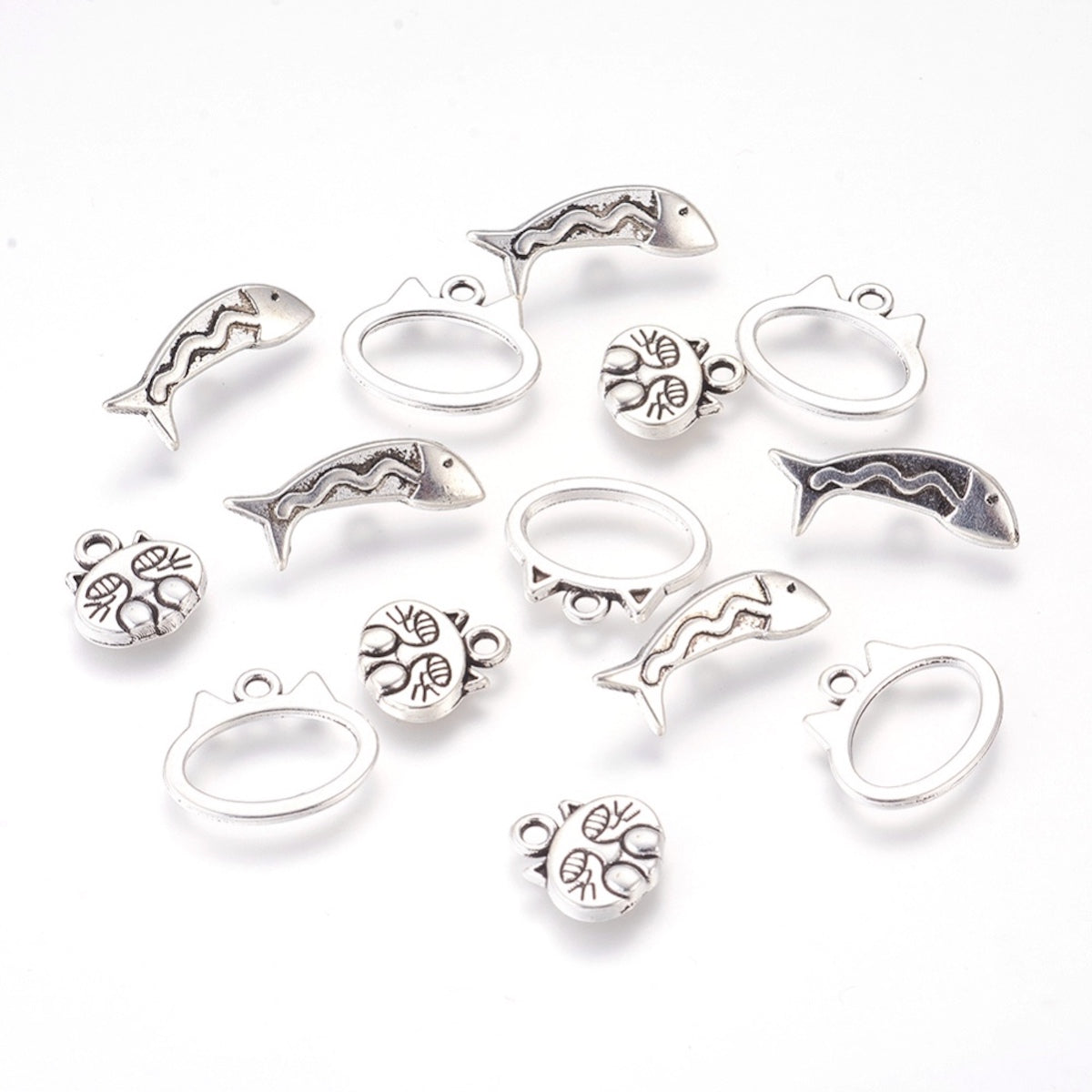 Cat & Fish Toggle Clasp (1) - Platinum