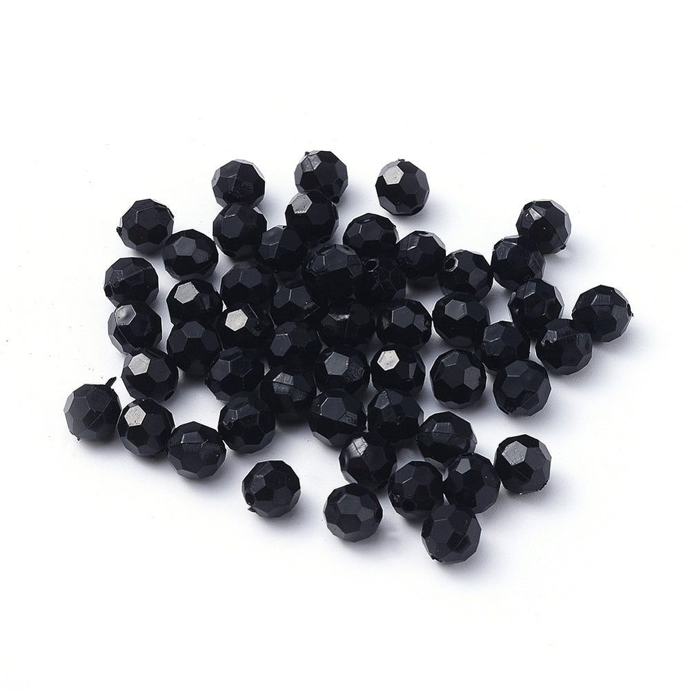 8mm Faceted Beads (100) - Black Opaque
