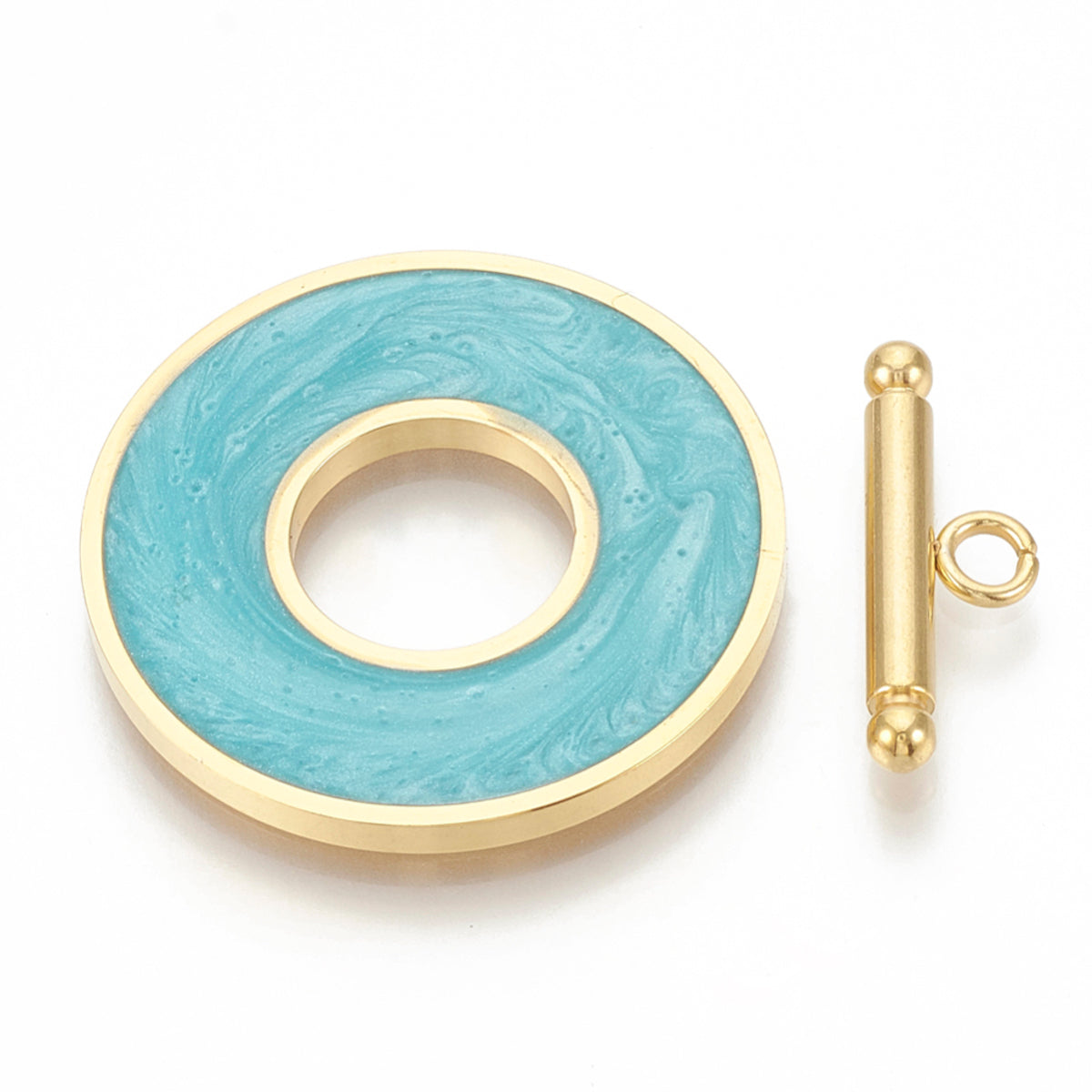Enamel Toggle Clasp (1) - Turquoise & Gold