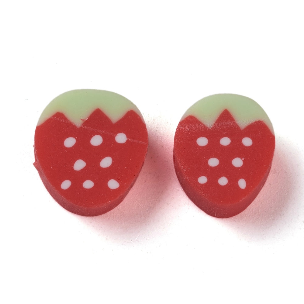 Strawberry Beads (50) - Hand Made Clay