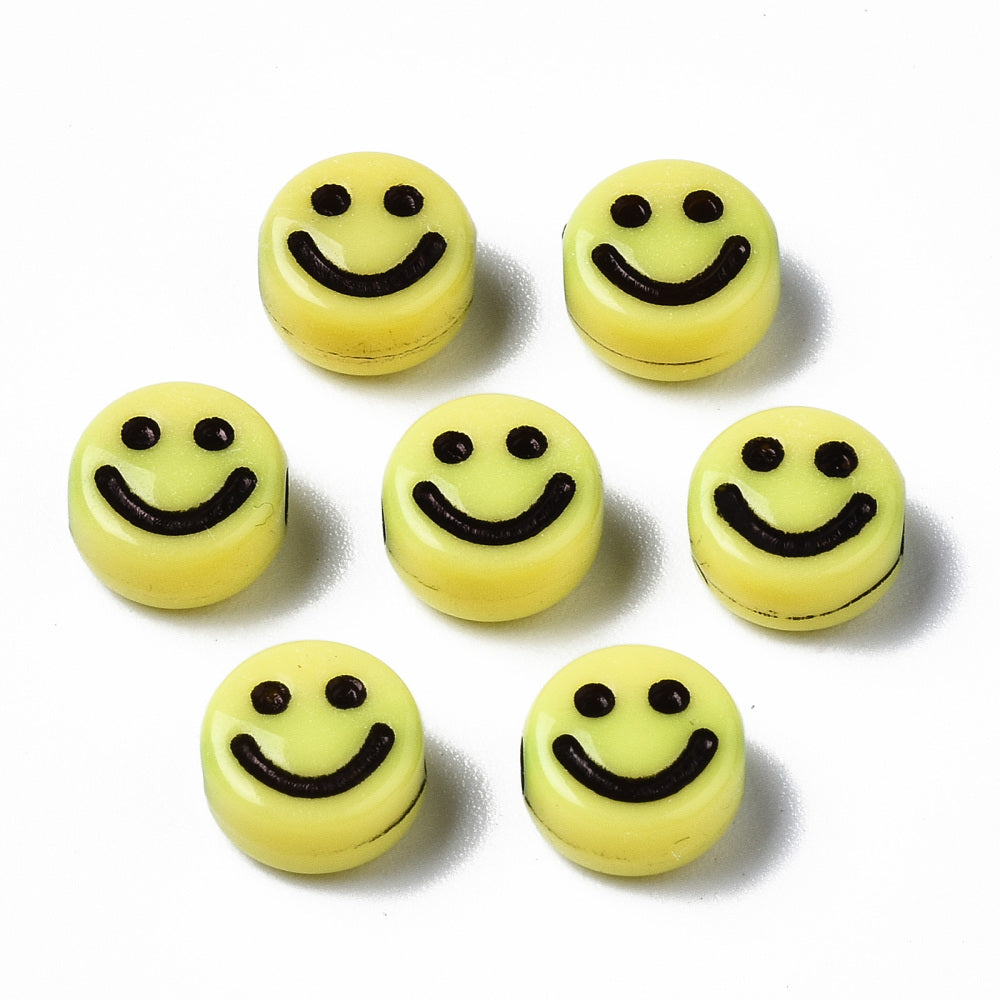 Smiley Beads - Yellow/Black (100) - Bead Shack