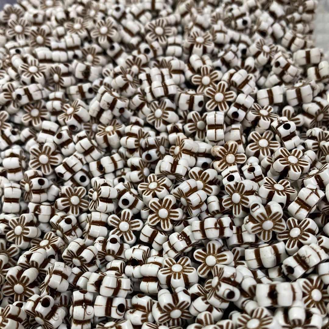 Flower Beads - White/Coconut Brown (50)