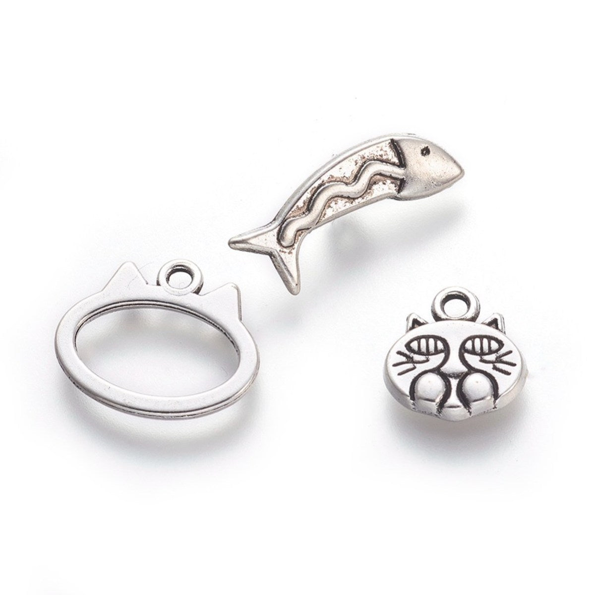Cat & Fish Toggle Clasp (1) - Platinum