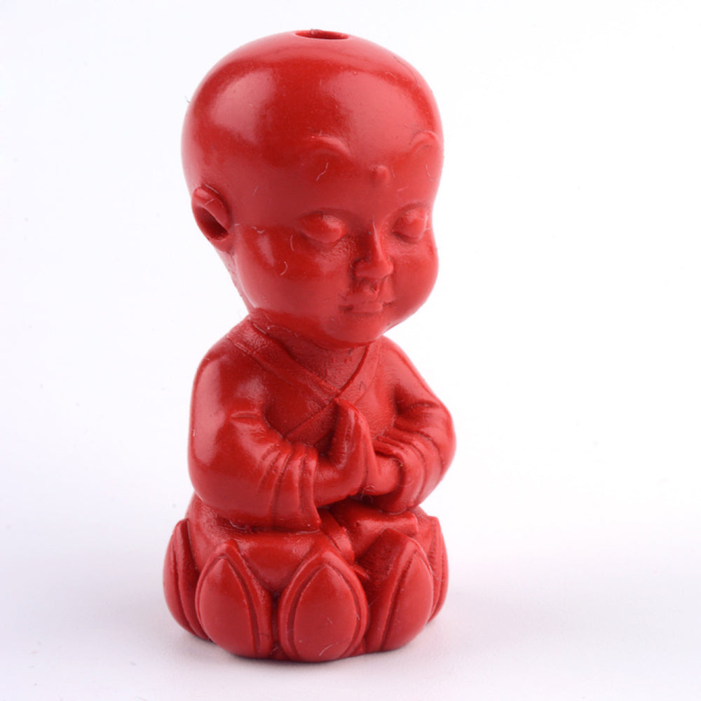 Buddhist Monk (1) - Red - Cinnabar Oriental Carved Bead
