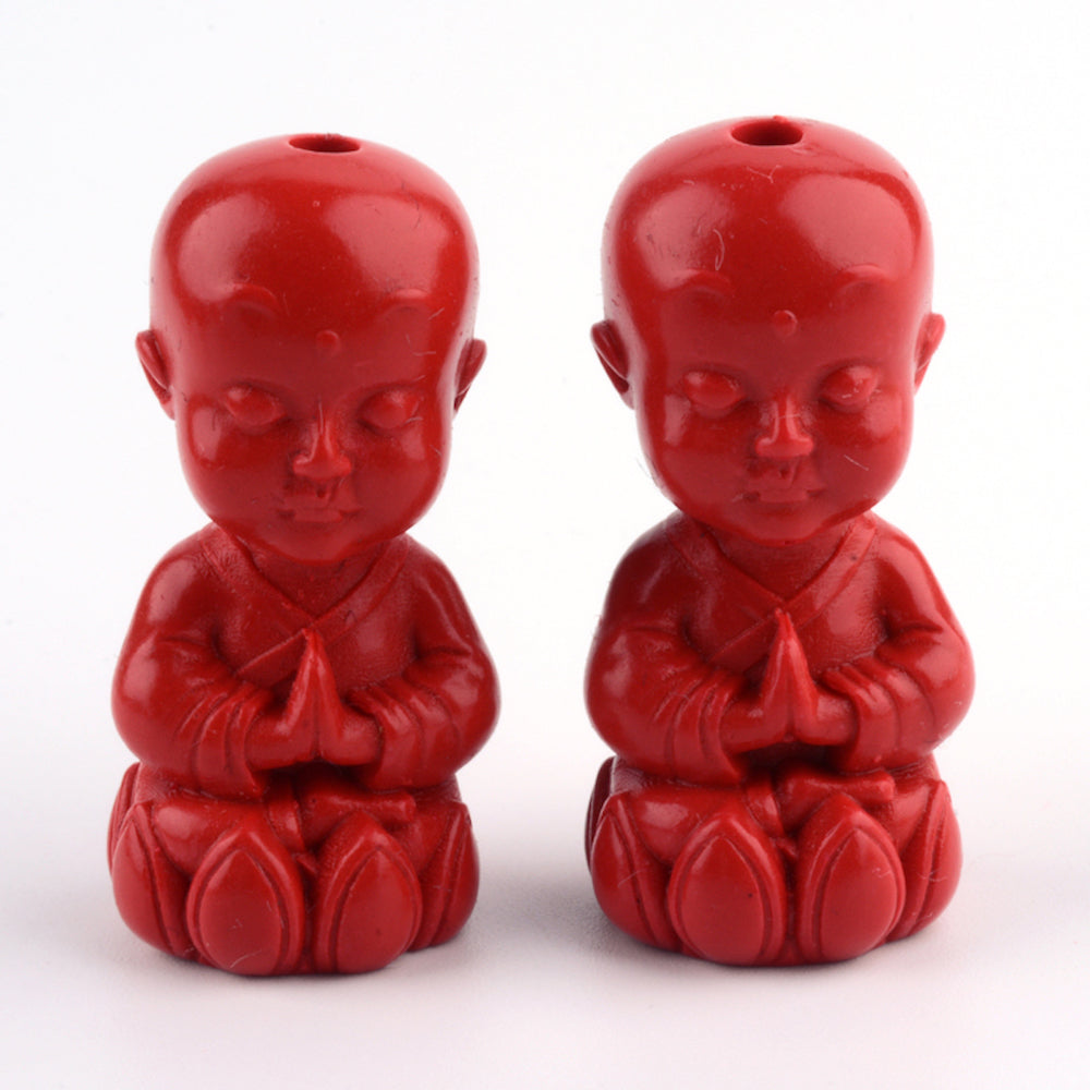 Buddhist Monk (1) - Red - Cinnabar Oriental Carved Bead