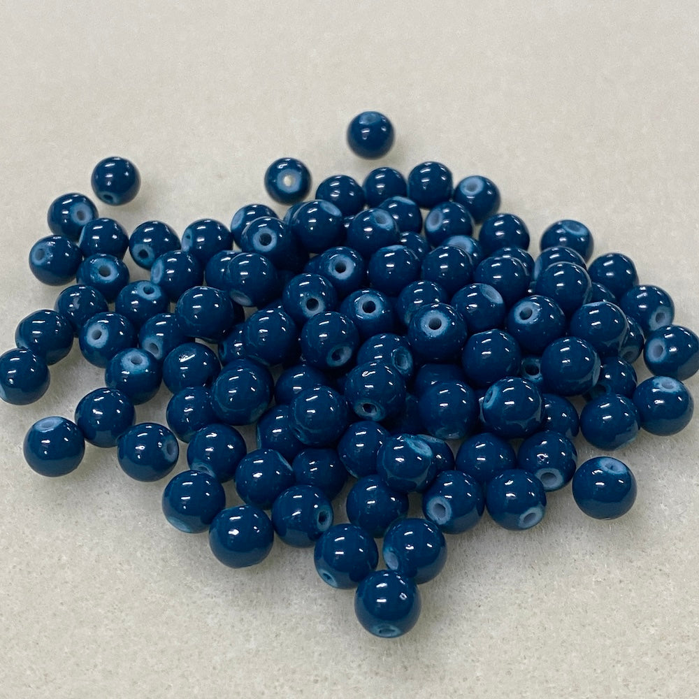 6mm (163) - Teal Blue Opaque - Round Glass Bead