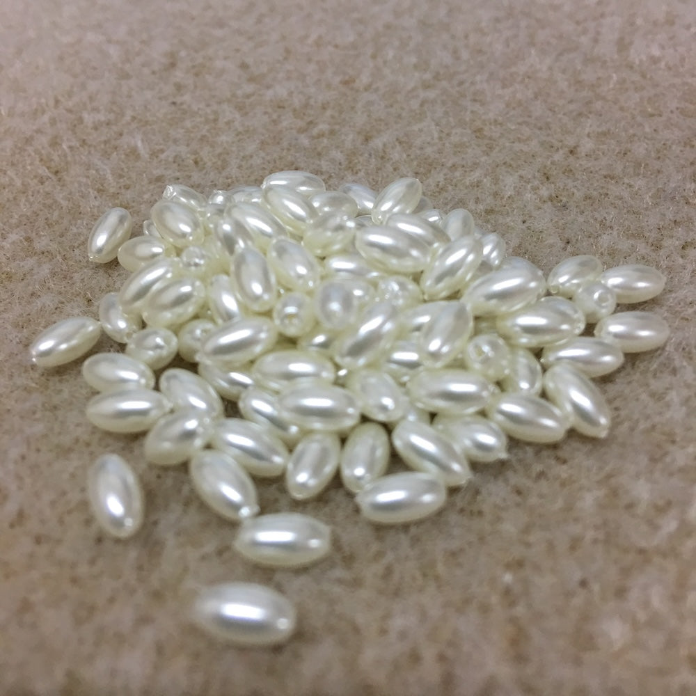 6x3mm Rice (100) - White - Vintage Acrylic Pearls