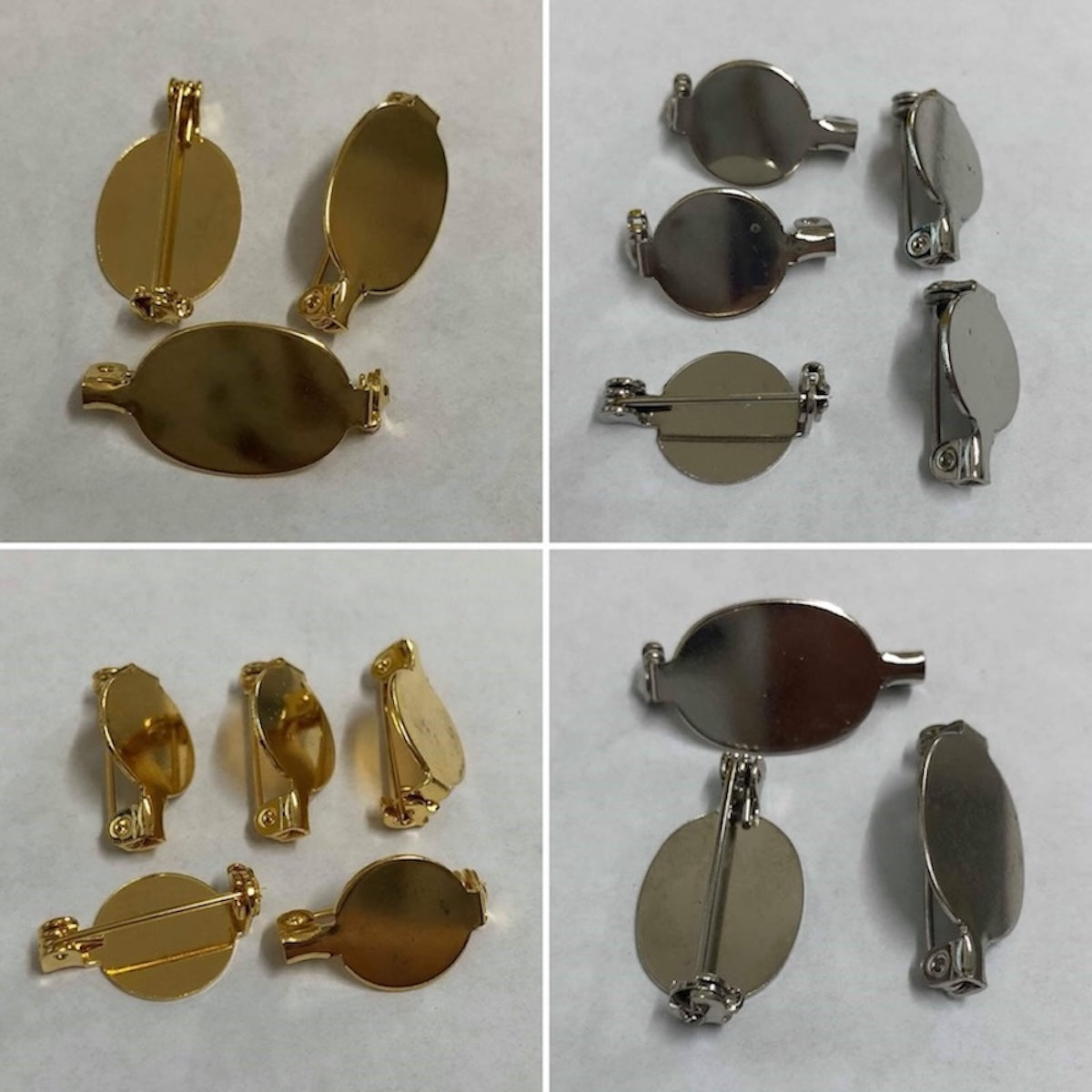 A collage of 4 styles of Gold and silver earring components on a white background
