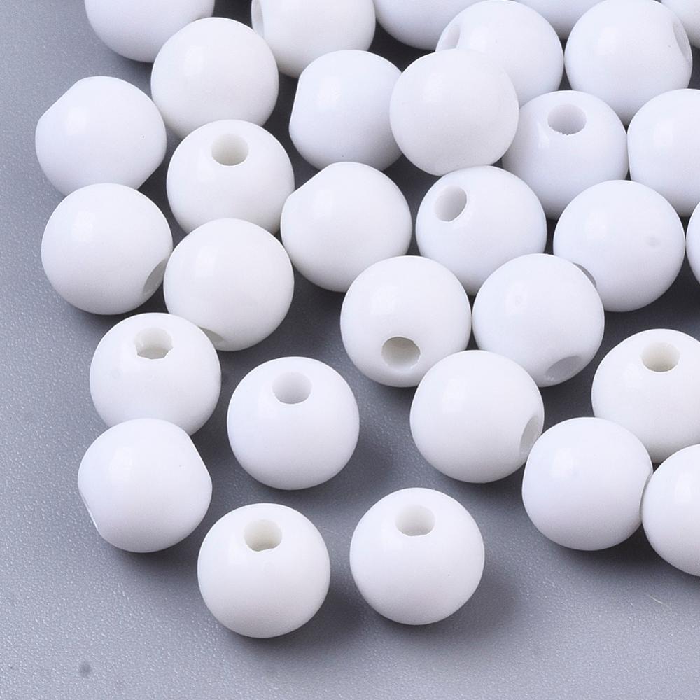 6mm White Opaque (100) - Round Acrylic Beads