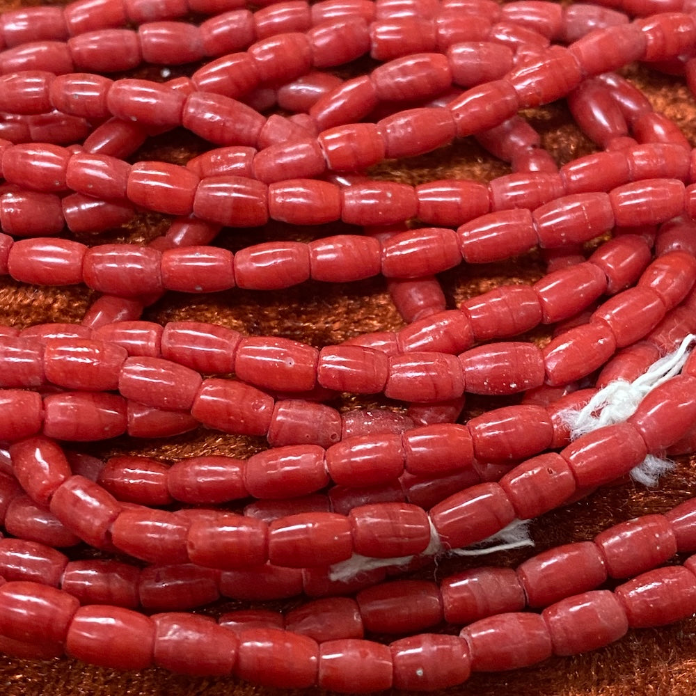 7x5mm Oval - Red Opaque - Java Glass Beads - (1 strand)