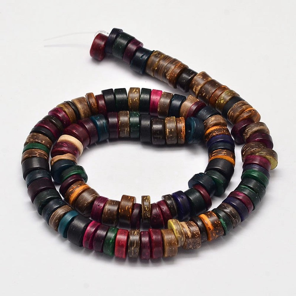 9mm Round Heishi Cut Beads (1 Strand) - Coconut - Mixed Colours