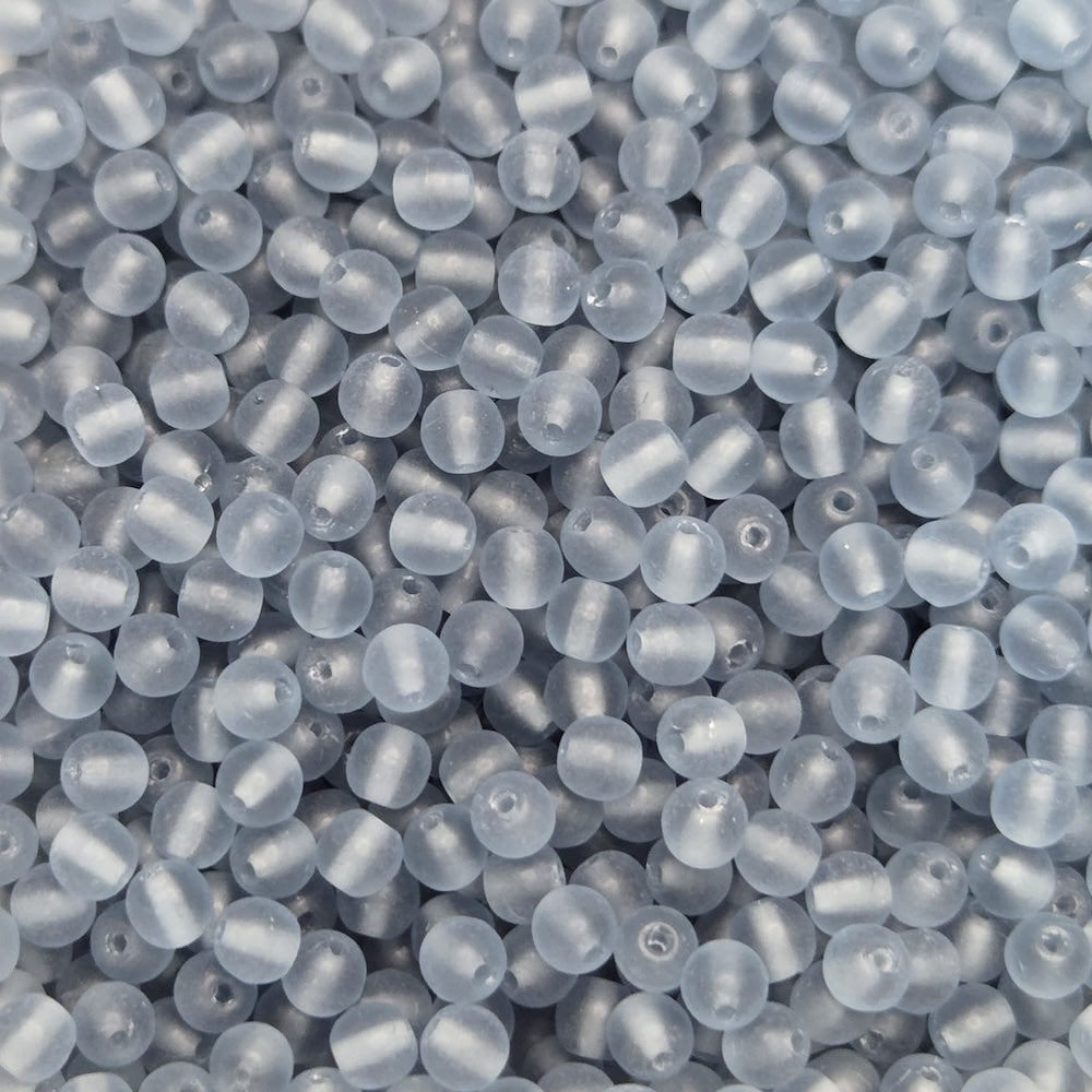 Close-up of translucent gray blue beads